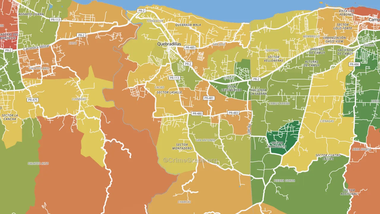 Quebradillas, PR Map of Vandalism Rates