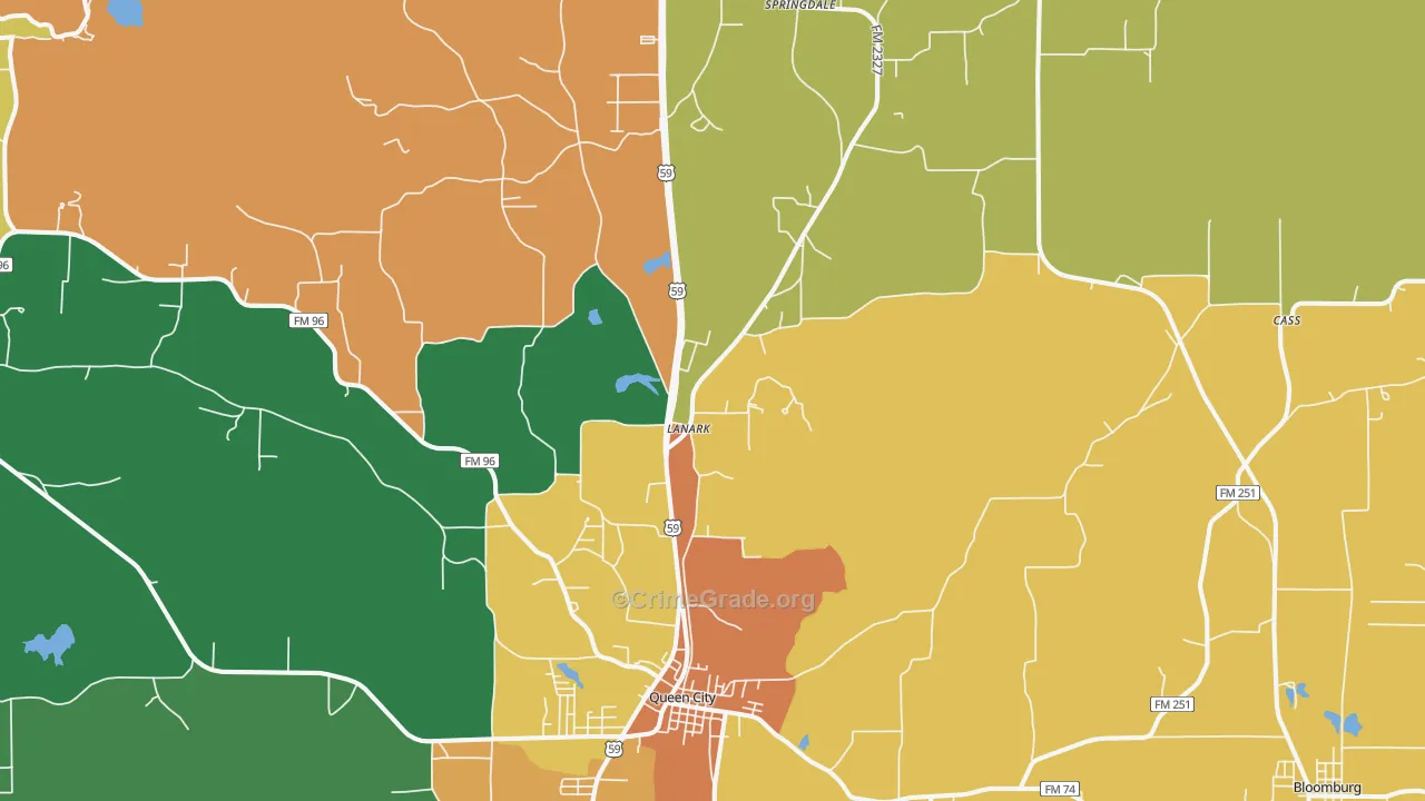 Queen City, TX Map of Vandalism Rates