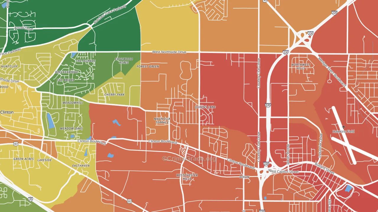Queens-Magnolia Terrace, Jackson, MS Map of Vandalism Rates