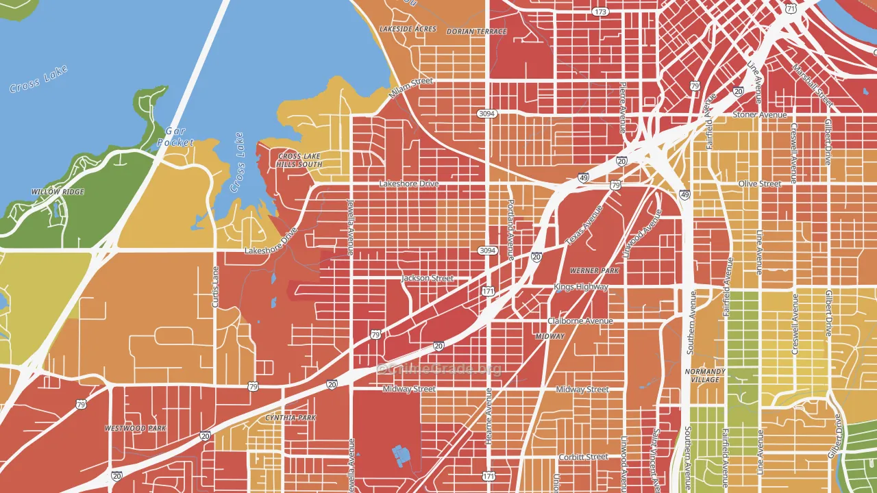 Queensborough, Shreveport, LA Map of Vandalism Rates