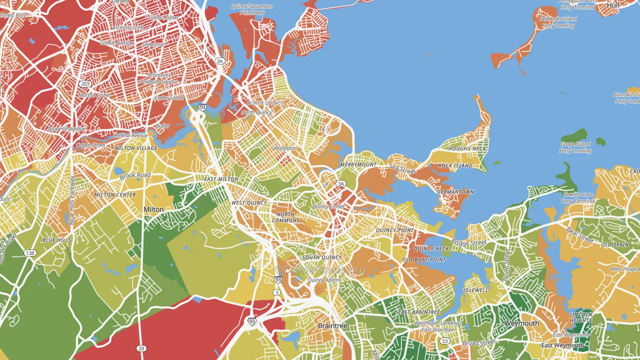 Quincy, MA Map of Vandalism Rates