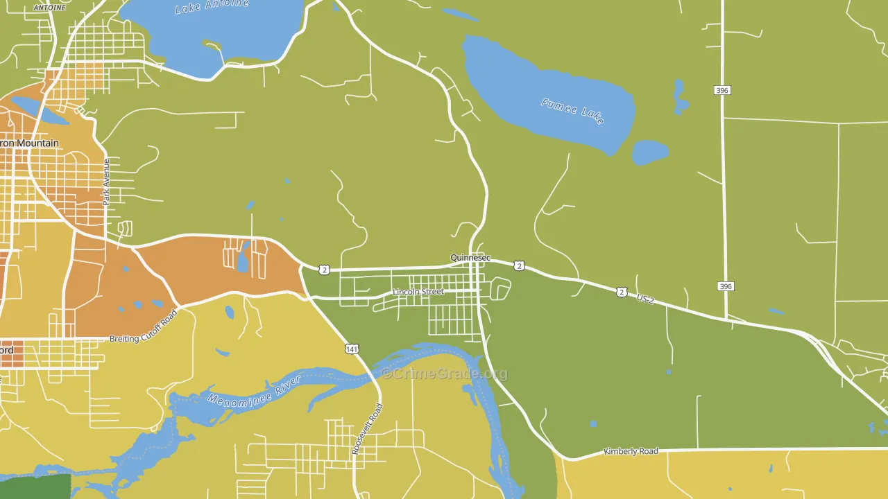 Quinnesec, MI Map of Vandalism Rates