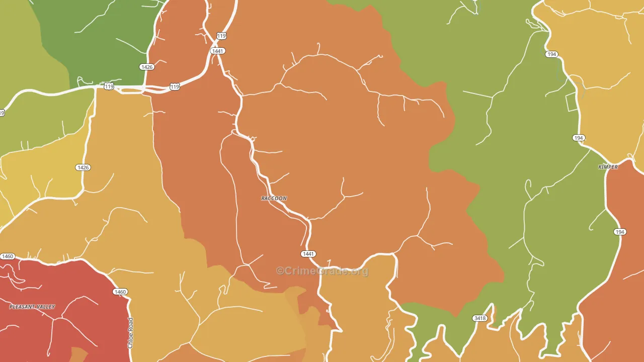 Raccoon, KY Map of Vandalism Rates