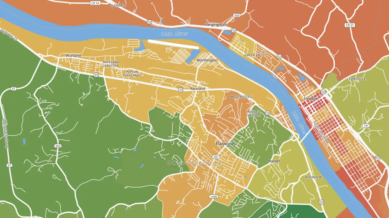 Raceland, KY Map of Vandalism Rates