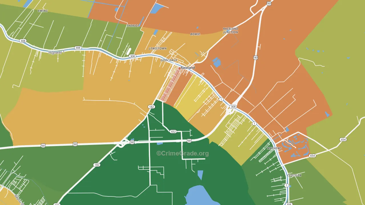 Raceland, LA Map of Vandalism Rates