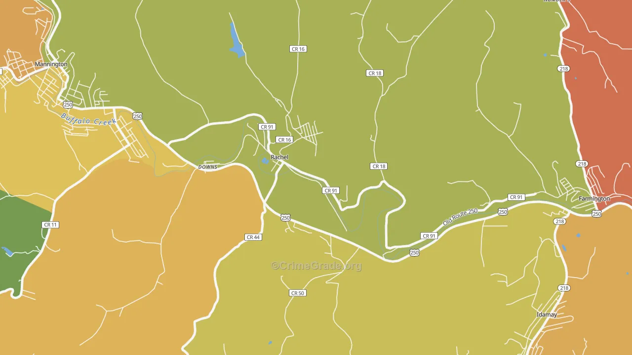 Rachel, WV Map of Vandalism Rates