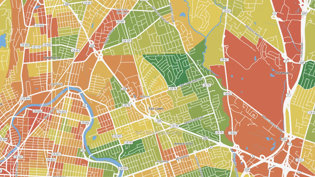 Radburn, Fair Lawn, NJ Map of Vandalism Rates