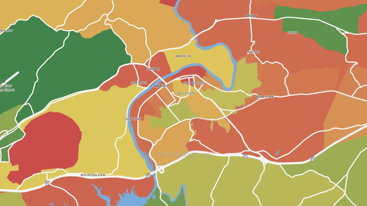Radford, VA Map of Vandalism Rates