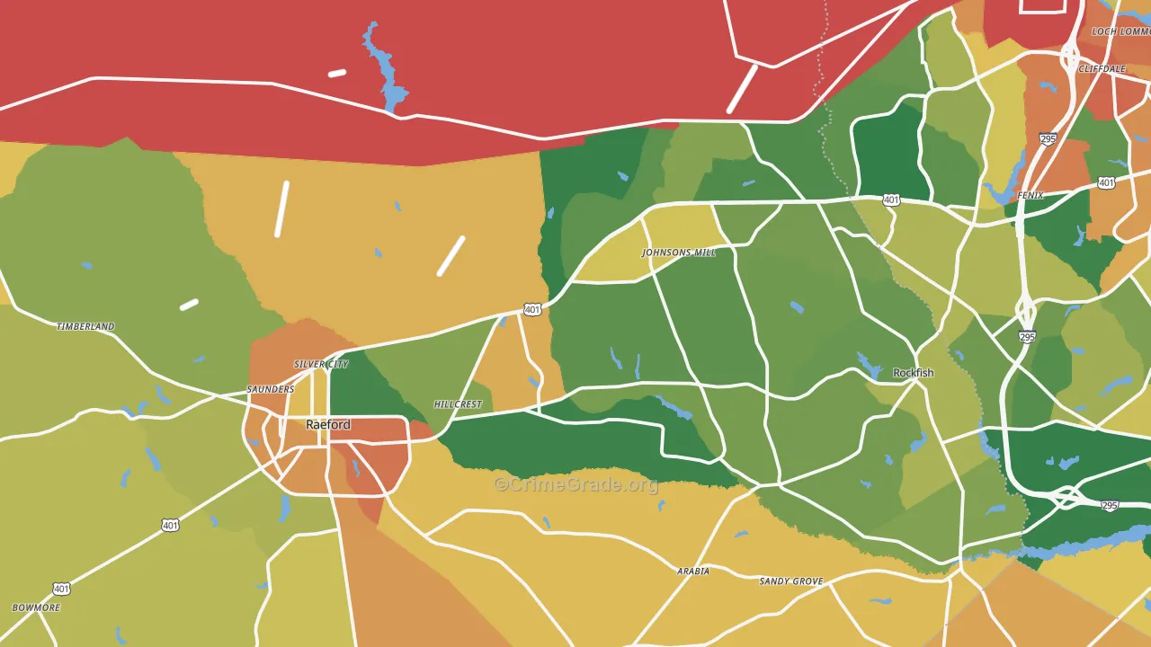 Raeford, NC Map of Vandalism Rates