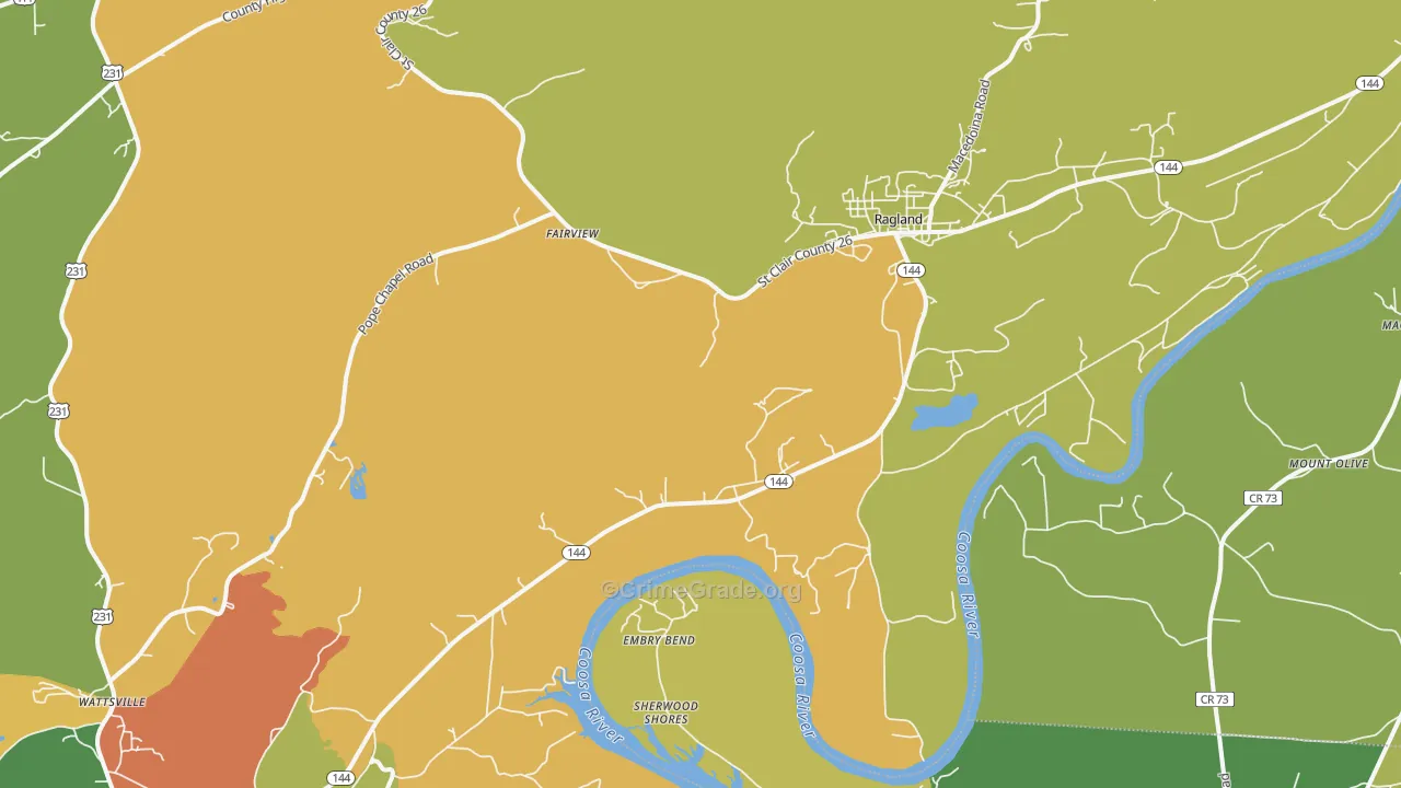 Ragland, AL Map of Vandalism Rates