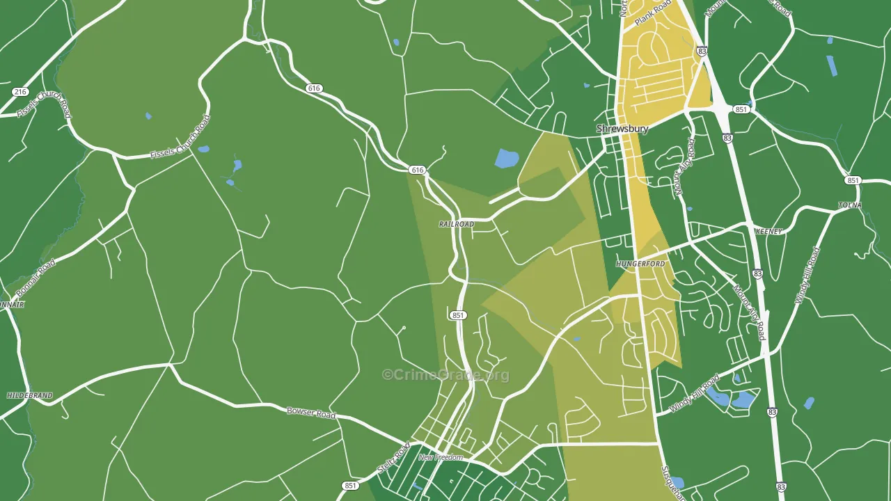 Railroad, PA Map of Vandalism Rates
