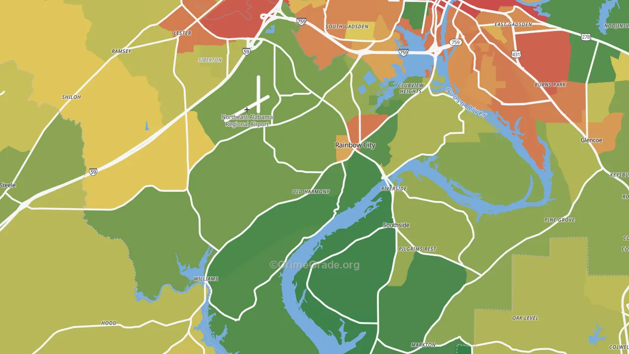 Rainbow City, AL Map of Vandalism Rates