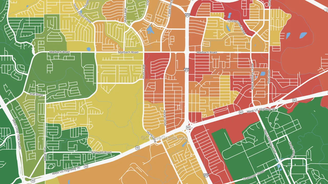 Rainbow Hills, San Antonio, TX Map of Vandalism Rates