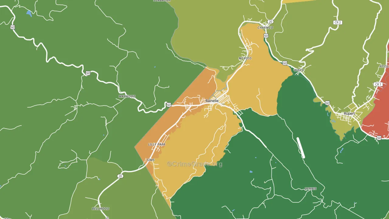 Rainelle, WV Map of Vandalism Rates