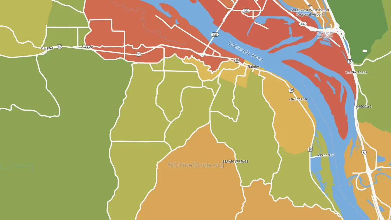 Rainier, OR Map of Vandalism Rates