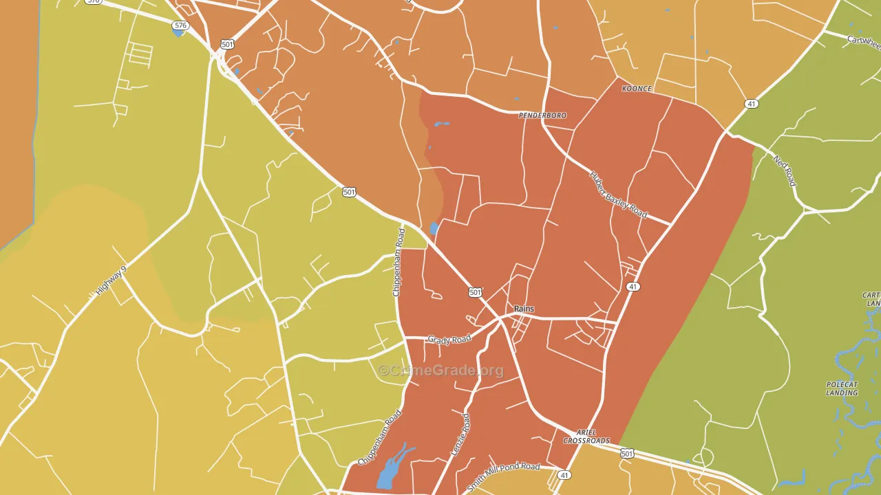 Rains, SC Map of Vandalism Rates