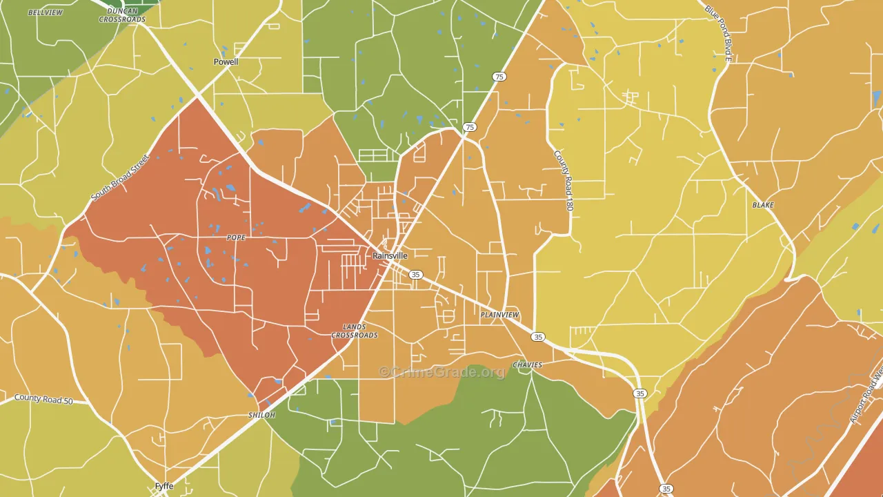 Rainsville, AL Map of Vandalism Rates