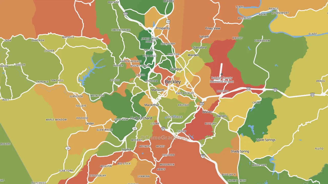 Raleigh County, WV Map of Crime Rates