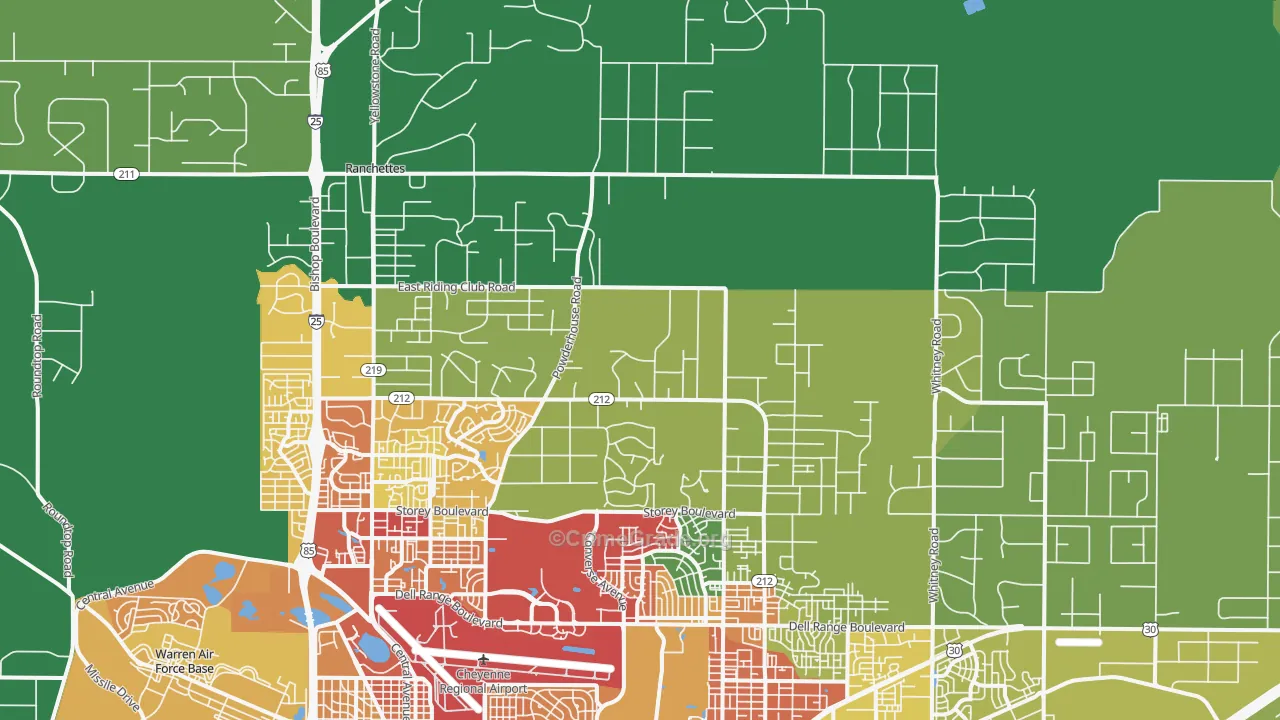 Ranchettes, WY Map of Vandalism Rates