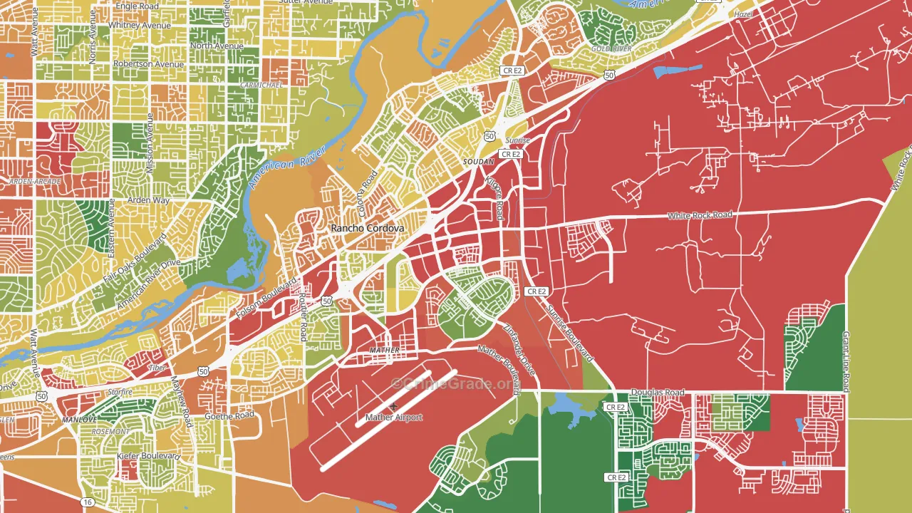 Rancho Cordova, CA Map of Vandalism Rates