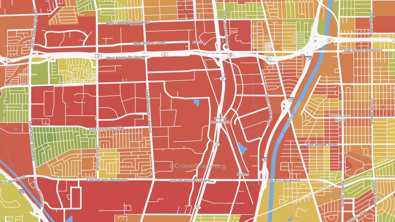 Rancho Dominguez, Compton, CA Map of Vandalism Rates