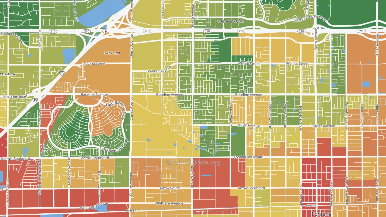Rancho Fontana, Fontana, CA Map of Vandalism Rates
