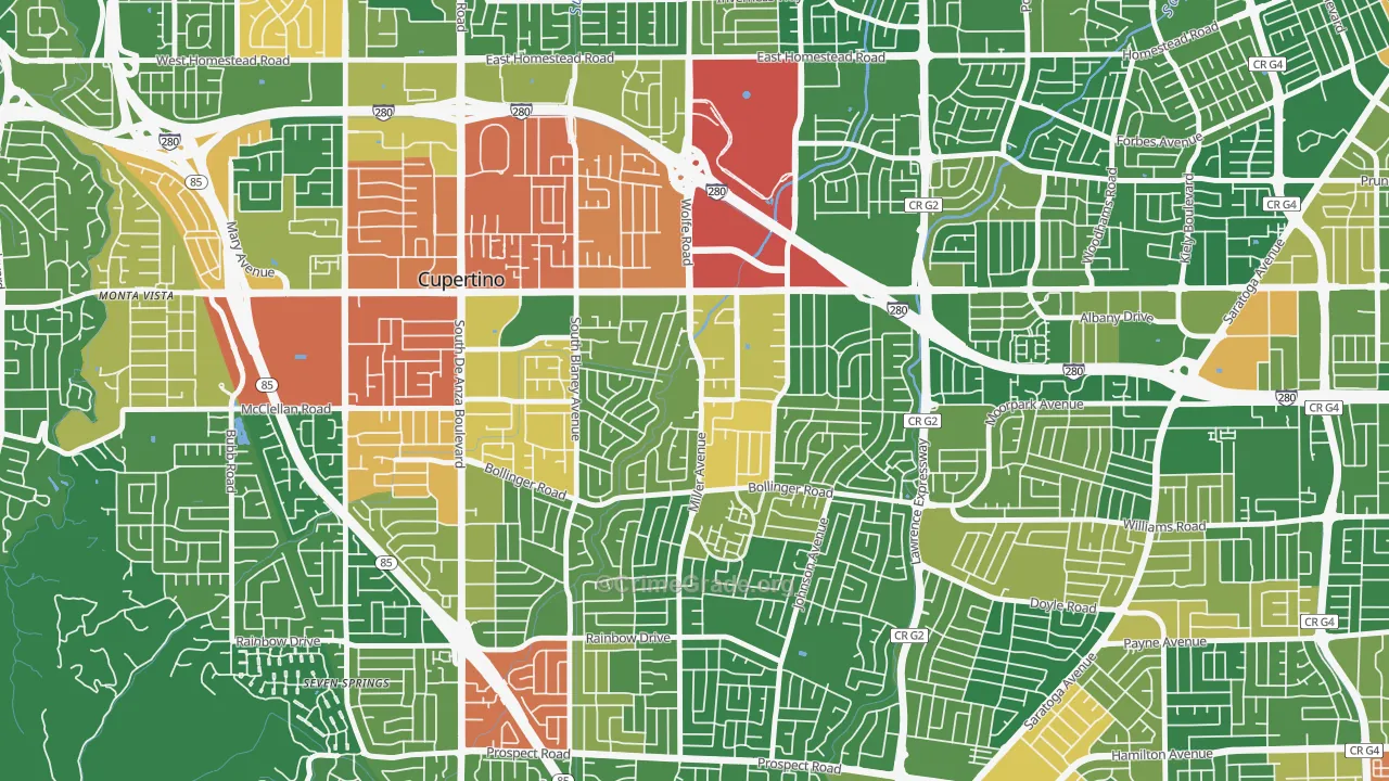 Rancho Rinconada, Cupertino, CA Map of Vandalism Rates