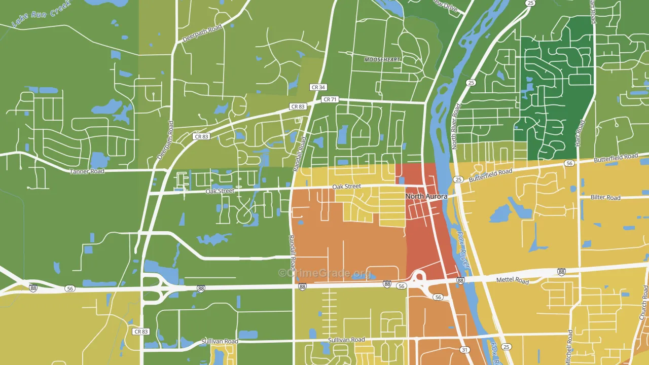 Randall Hills, North Aurora, IL Map of Vandalism Rates