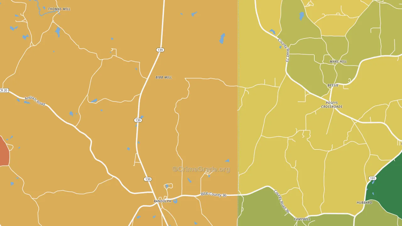 Randolph, AL Map of Vandalism Rates
