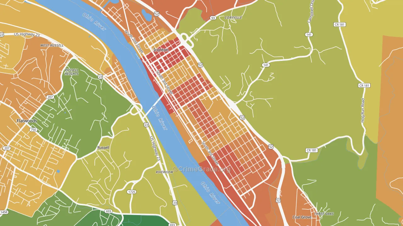 Rankin Historic District, Ironton, OH Map of Vandalism Rates