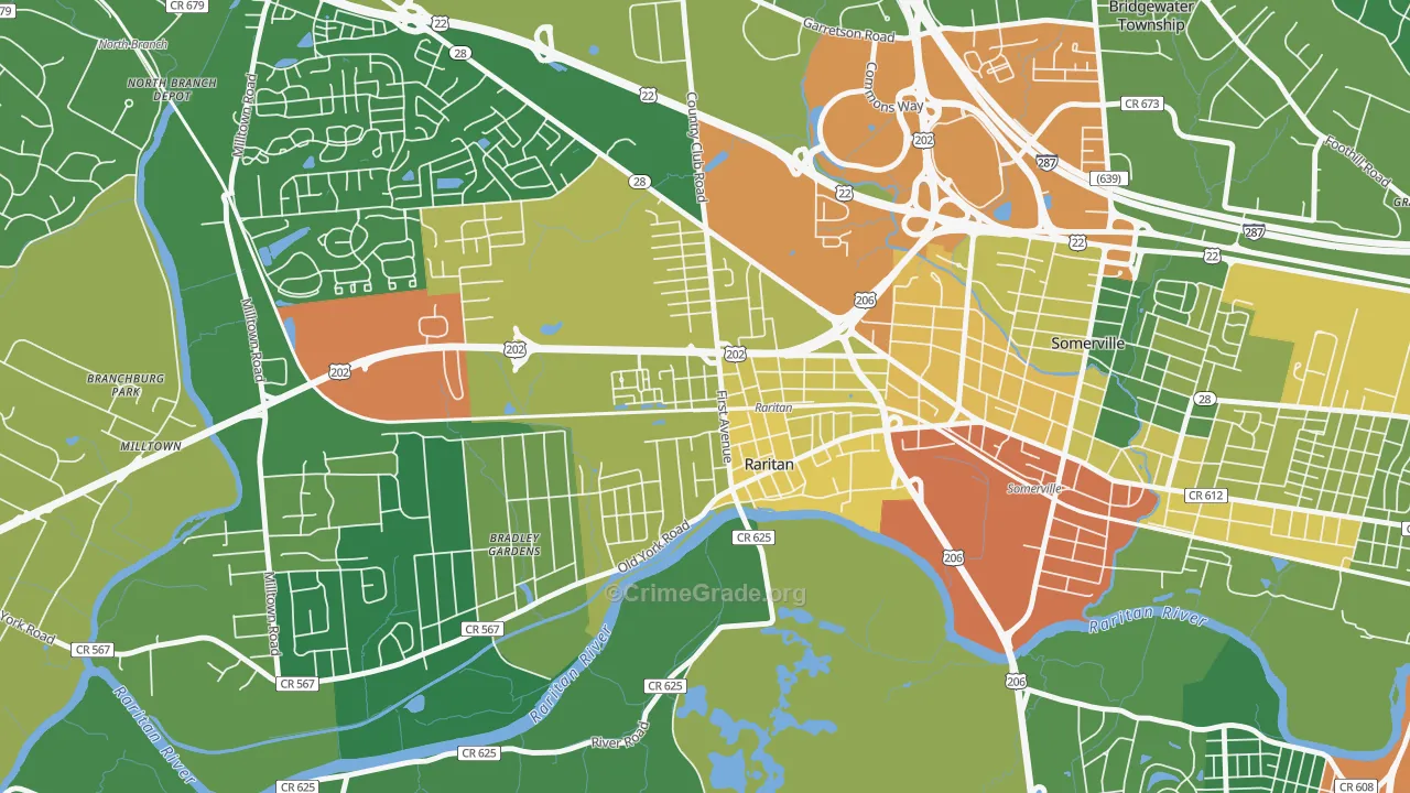 Raritan, NJ Map of Vandalism Rates