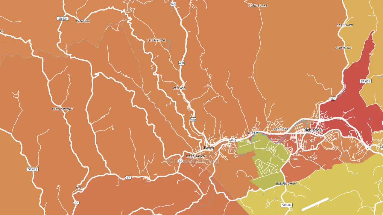 Raven, VA Map of Vandalism Rates