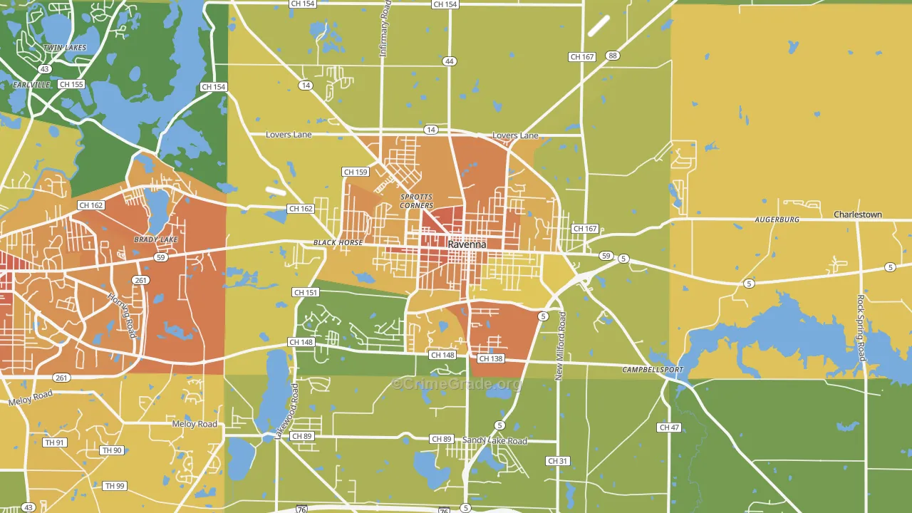Ravenna, OH Map of Vandalism Rates