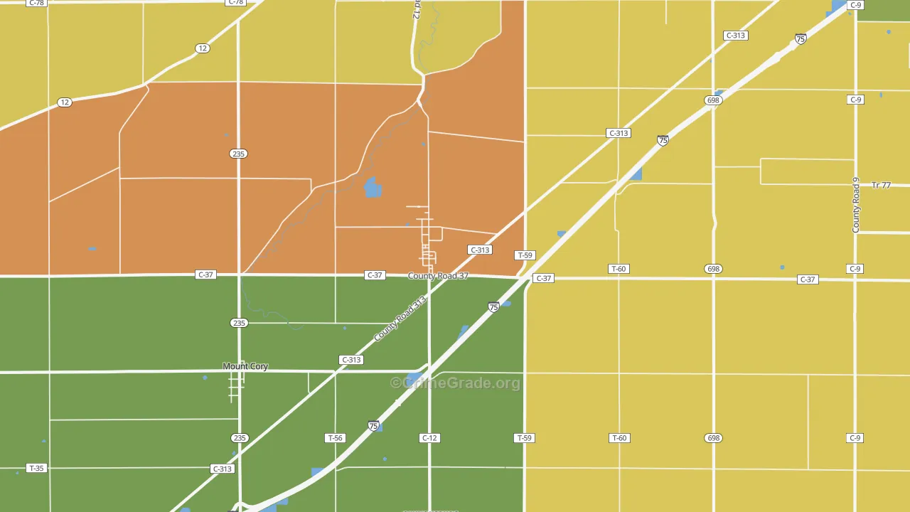 Rawson, OH Map of Vandalism Rates