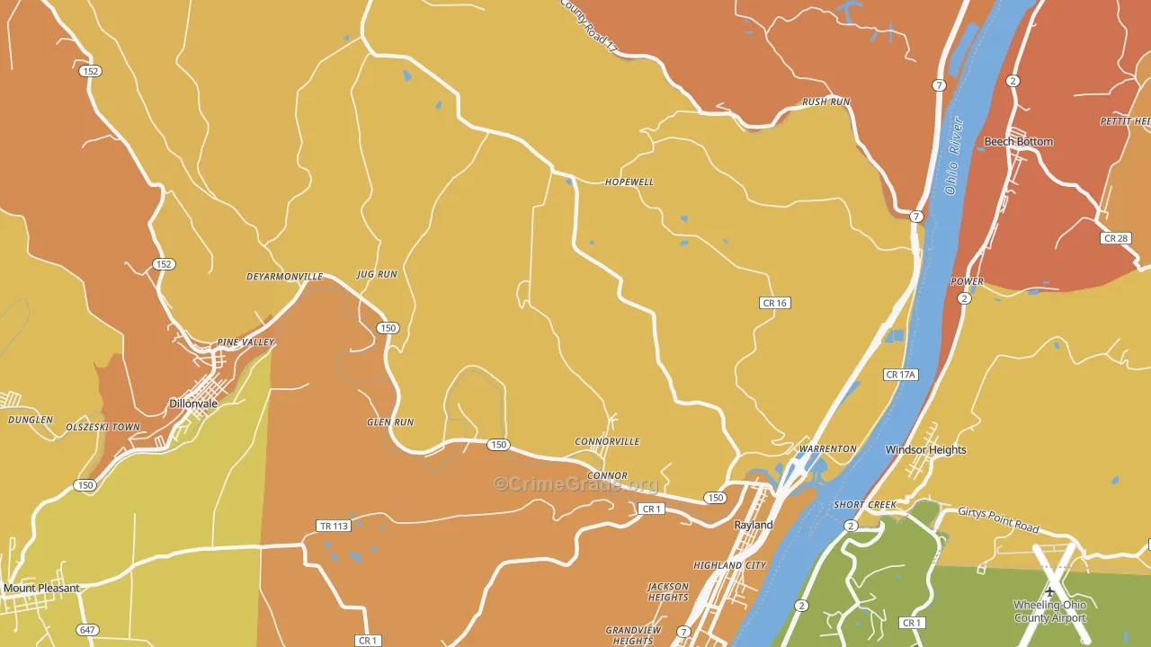 Rayland, OH Map of Vandalism Rates