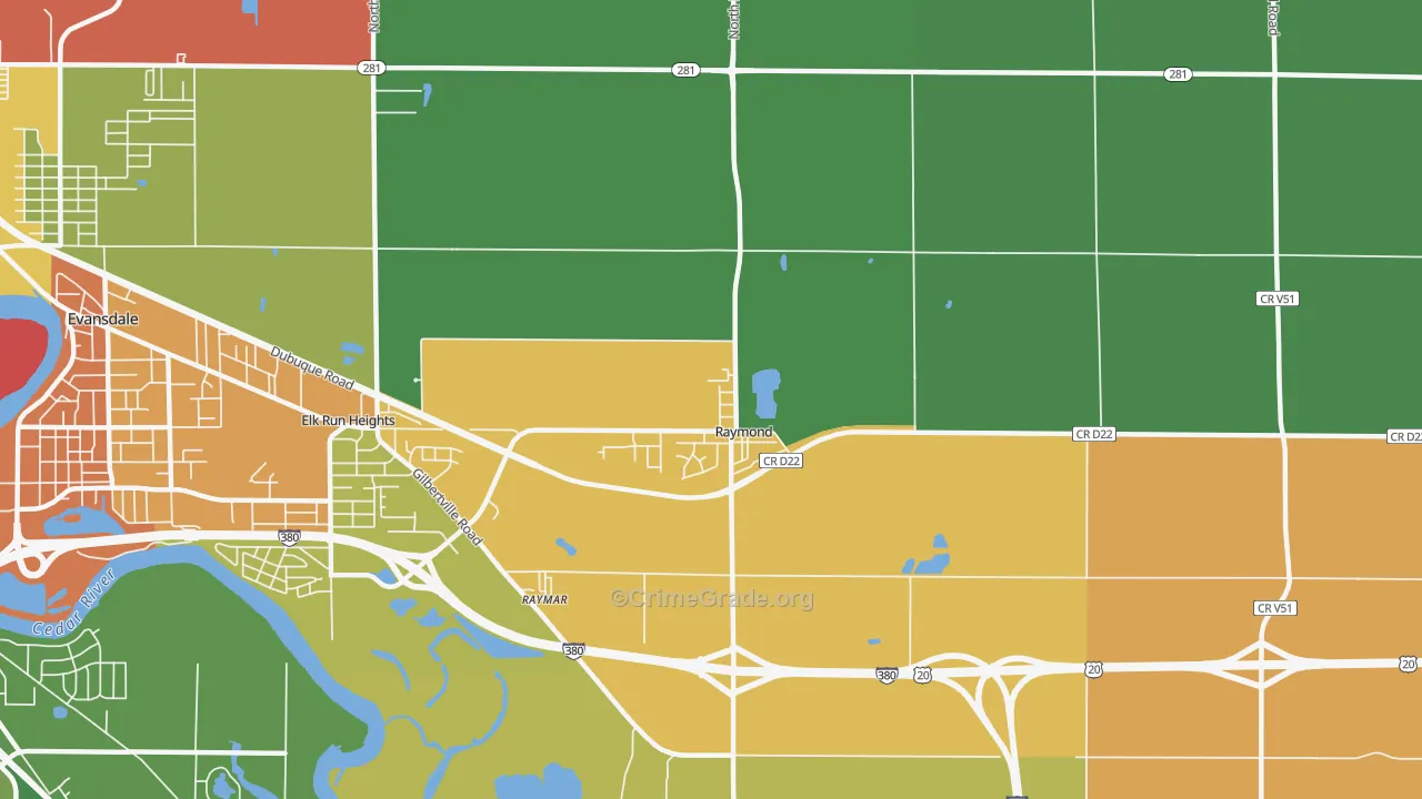 Raymond, IA Map of Vandalism Rates