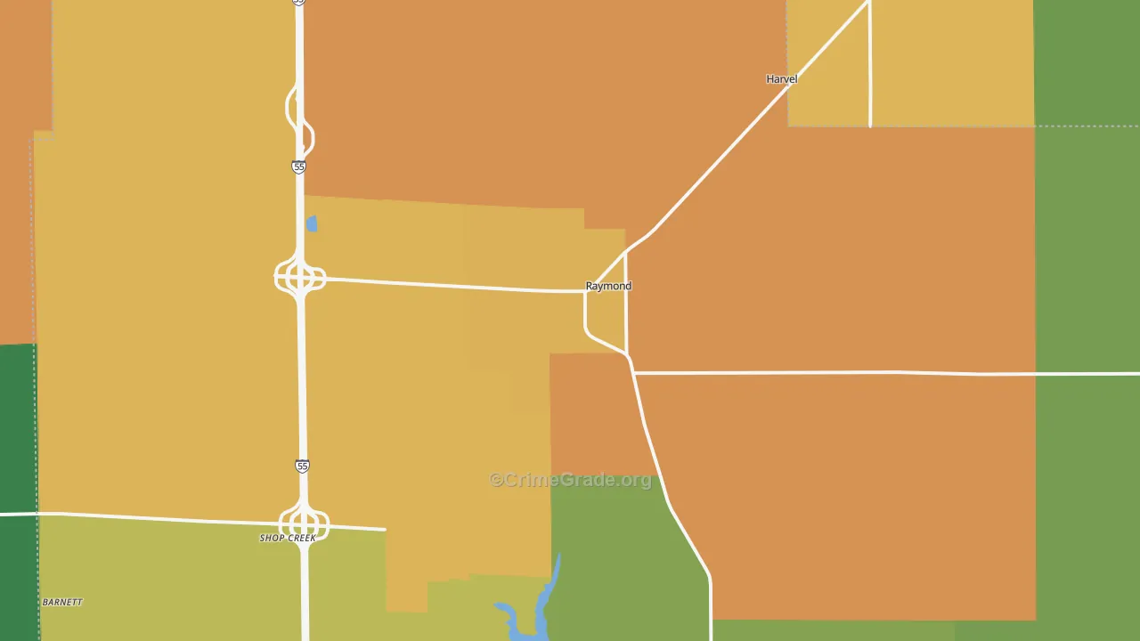 Raymond, IL Map of Vandalism Rates
