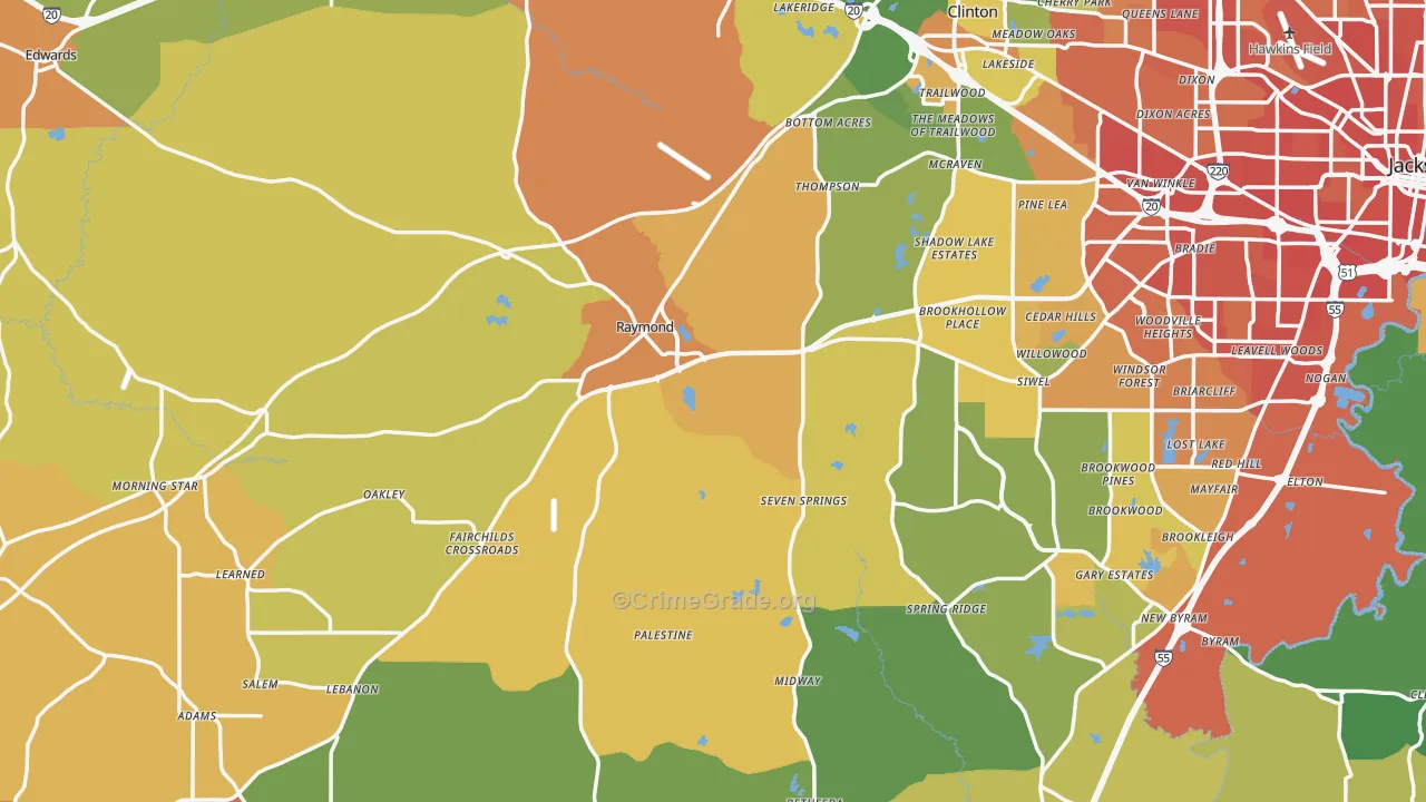 Raymond, MS Map of Vandalism Rates