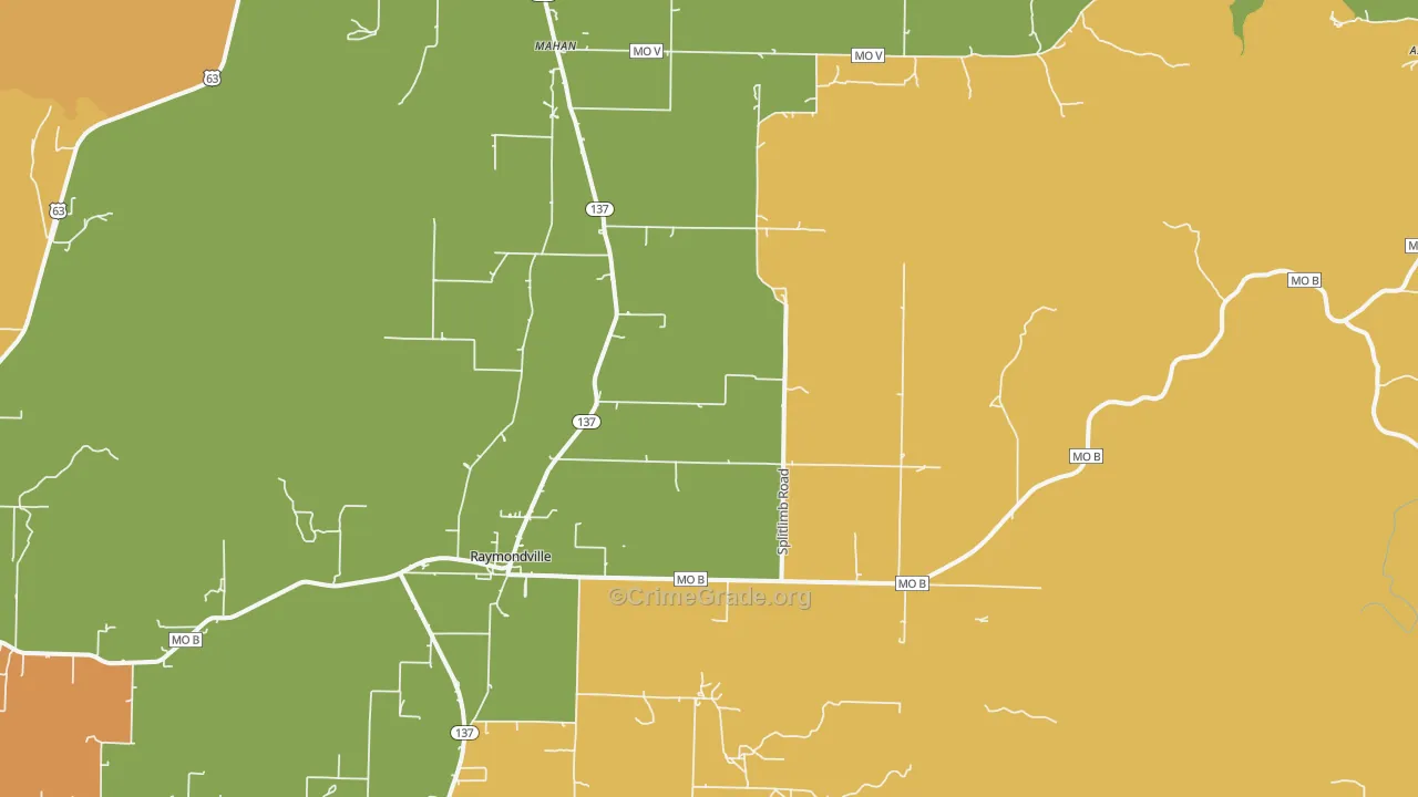 Raymondville, MO Map of Vandalism Rates