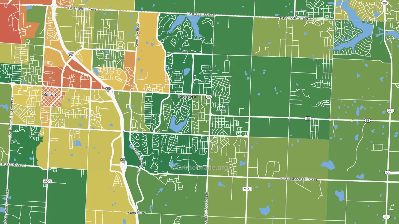 Raymore, MO Map of Vandalism Rates