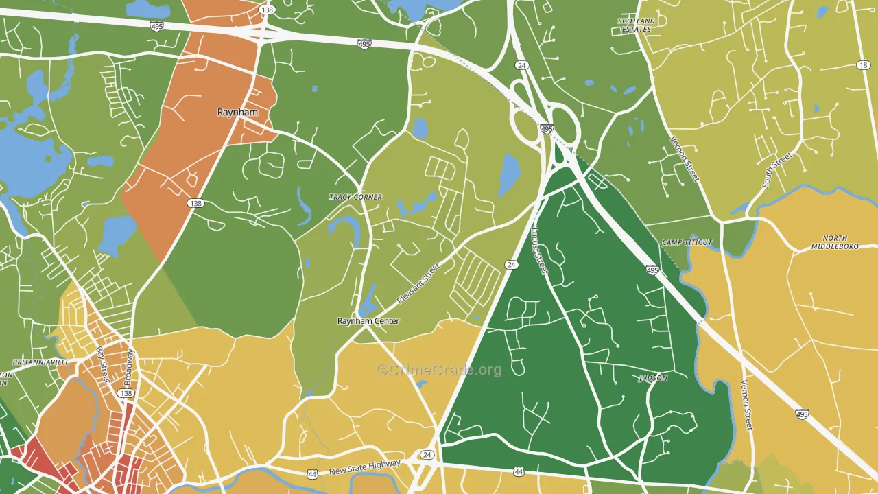 Raynham, MA Map of Vandalism Rates