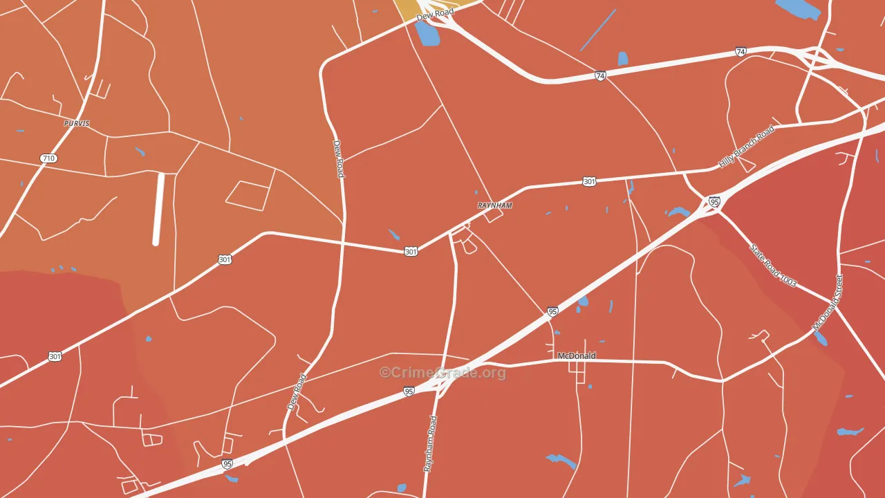 Raynham, NC Map of Vandalism Rates