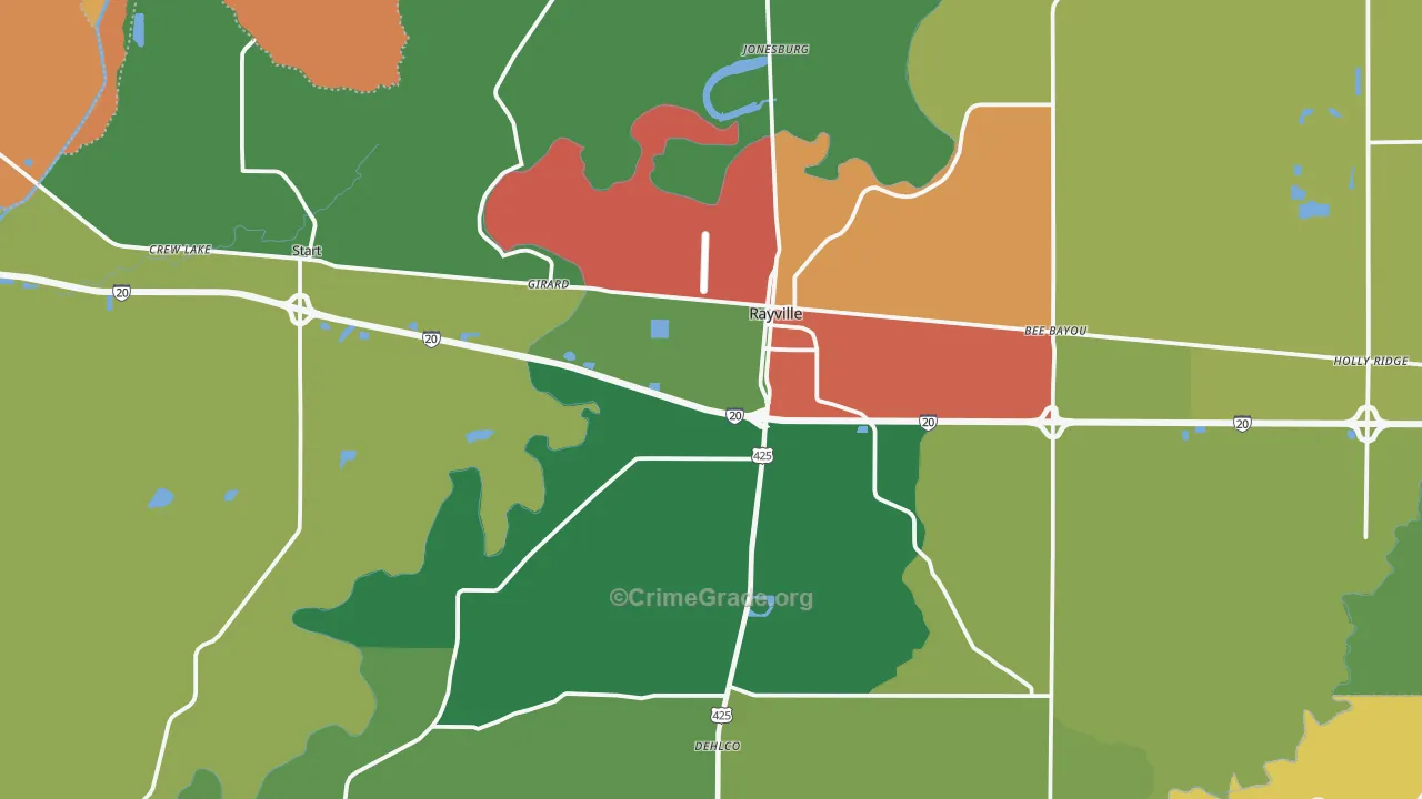 Rayville, LA Map of Vandalism Rates