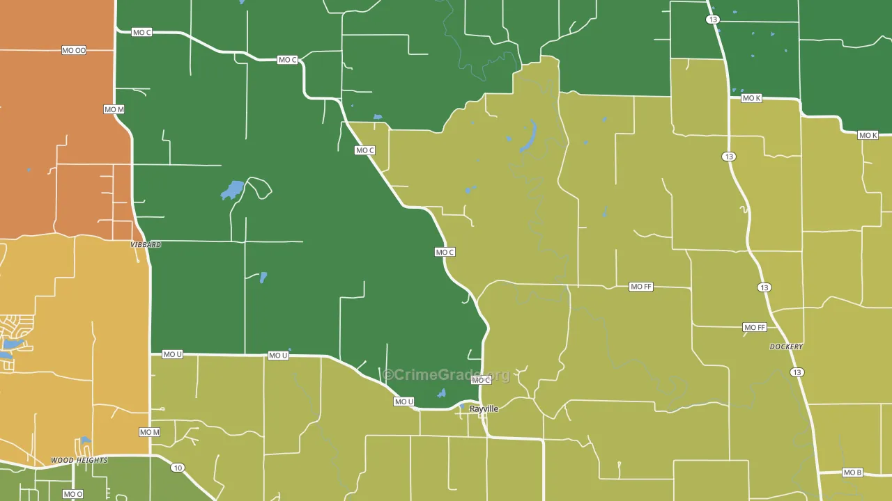Rayville, MO Map of Vandalism Rates