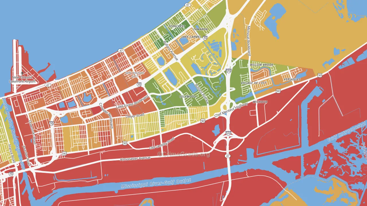 Read Blvd East, New Orleans, LA Map of Vandalism Rates