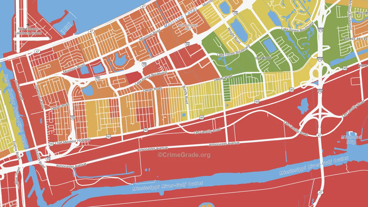 Read Blvd West, New Orleans, LA Map of Vandalism Rates