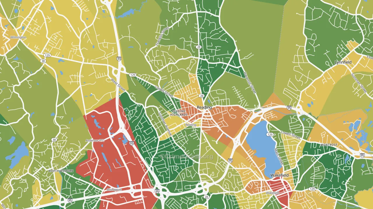Reading, MA Map of Vandalism Rates