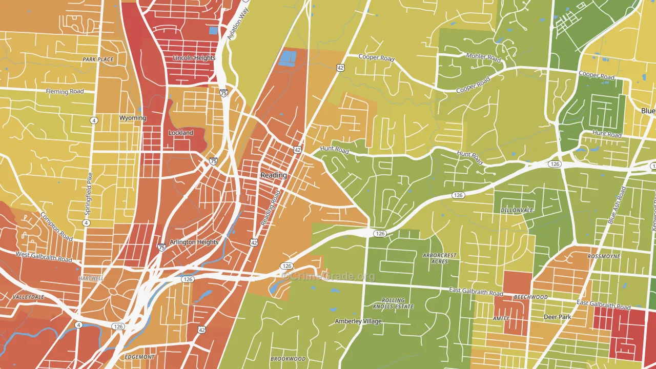 Reading, OH Map of Vandalism Rates