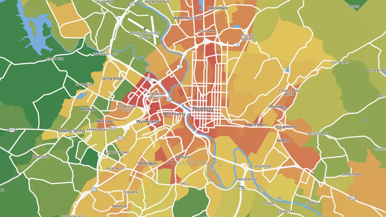 Reading, PA Map of Vandalism Rates