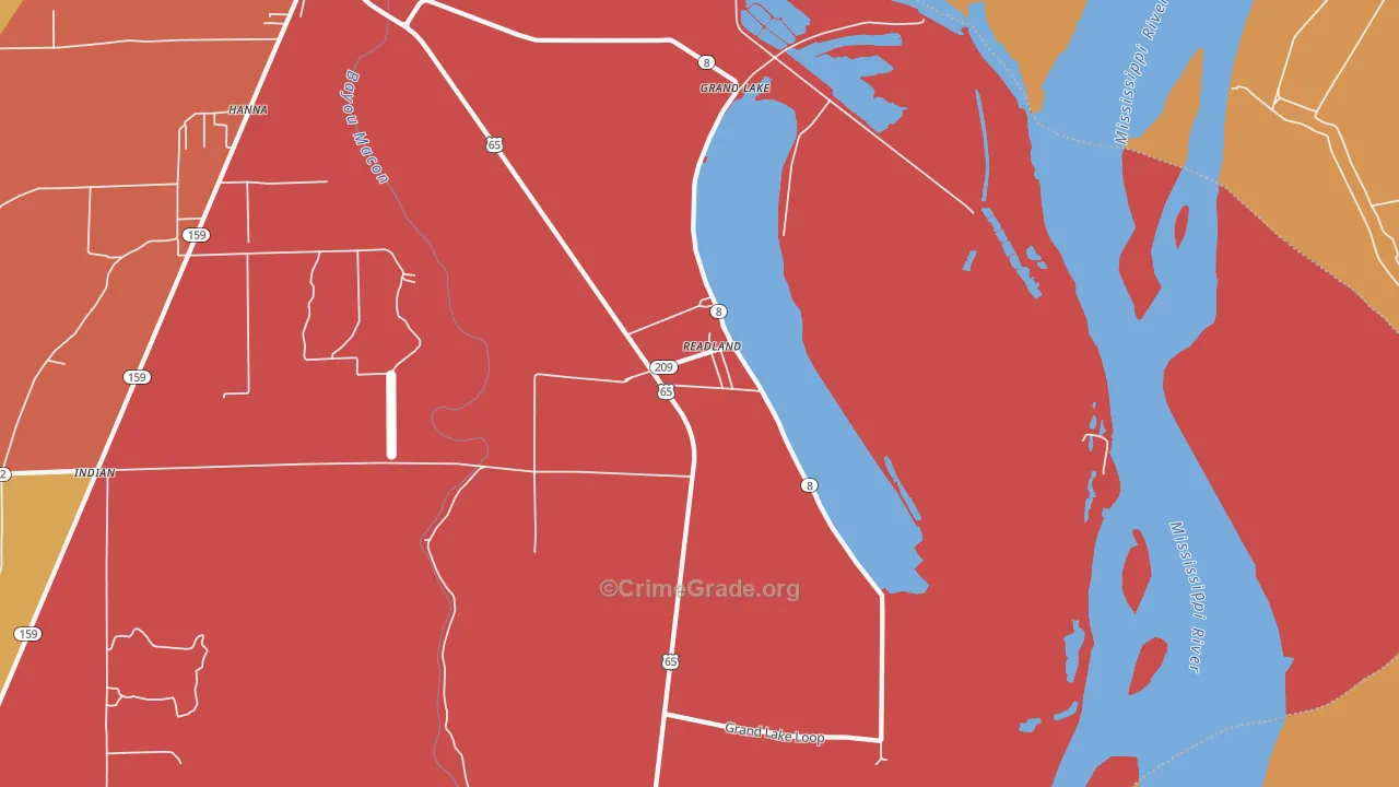 Readland, AR Map of Vandalism Rates